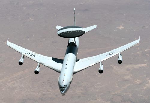 Photograph of a USAF AWACS special-mission jet aircraft.